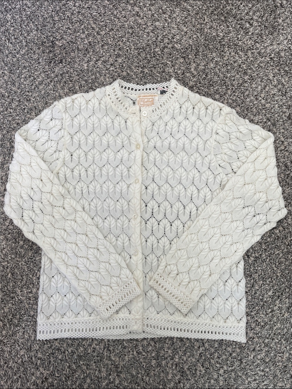 Vintage Light Cream Openwork Knit Cardigan Sweater